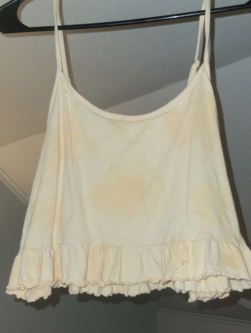 Women's Cream Ruffle Hem Spaghetti Strap Tank Top